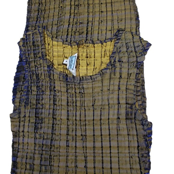 Accordion Pleated Sheath Dress M Color Change Iridescent 90s Gold Green Purple - Picture 8 of 10